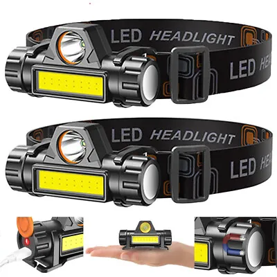$10.45 • Buy 2 Pack USB Rechargeable Waterproof LED Headlamp Headlight Head Light Flashlight