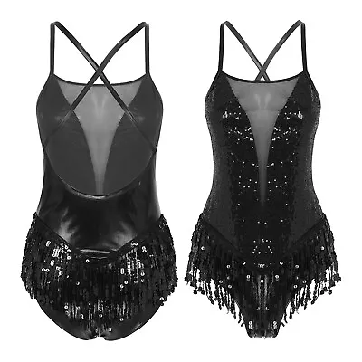 Womens Sequins Fringe Dance Leotard Bodysuit Latin Performance Dancewear Costume • $27.38