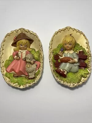 VINTAGE 1974 Nursery Rhyme Jack Horner And Bo Beep Set Of 2 Ceramic Wall Decor • $24.99