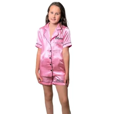 £20 • Buy Satin Pyjamas Embroidered With A Name Or Initials, 5 Colours 6 Sizes  2-13 Years