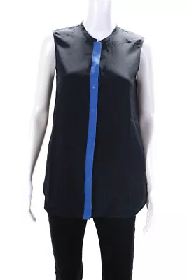 Vince Womens 100% Silk Colorblock Sleeveless Buttoned Blouse Navy Blue Size S • $41.49