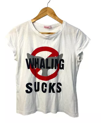 Y2k 2000s Supre Whaling Sucks White Tshirt Baby Tee Size L Vintage • $16.09