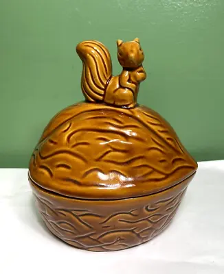 Vintage MCM Ceramic Squirrel Walnut Nut Jar Candy Dish Canister With Lid • $19.56