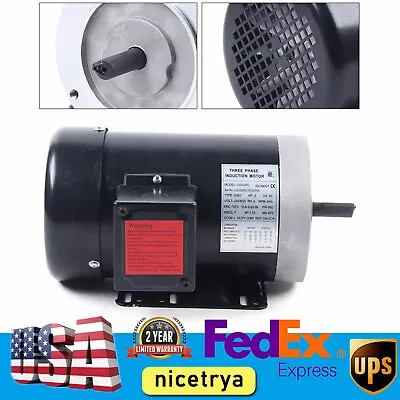 2 HP 3 Phase Electric Motor 3450 RPM 56C Frame TEFC 208-230/460V SHDC 5/8   • $188.10