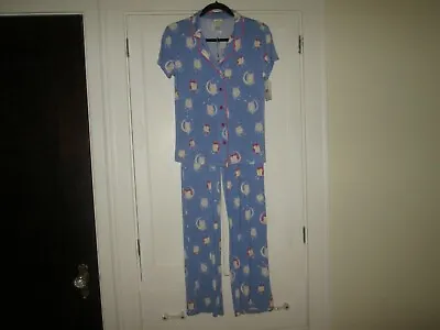 NITE NITE Munki Munki Blue/Multi Owl Print Short Sleeve 2 Pc Pajama Set ~ XS NWT • $29.89