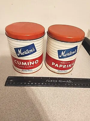 Vtg Morton Foods Cumino & Paprika Empty Spice Tin Containers Kitchen Decor  • $19.35