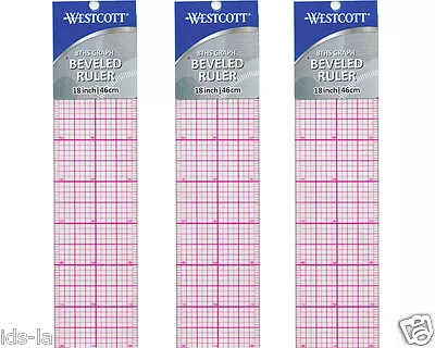 *3* Westcott B-85 18  X 2  8ths Graph Beveled Plastic Clear Transparent Rulers  • $15.95