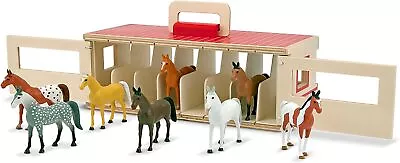 Melissa & Doug Take-Along Show-Horse Stable With Wooden Box And 8 Toy Barn Play • $39.09