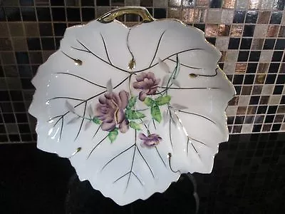 Vintage 9  Ucagco China Serving Plate Handpainted Leaf Purple Flowers Gold Trim • $5.99
