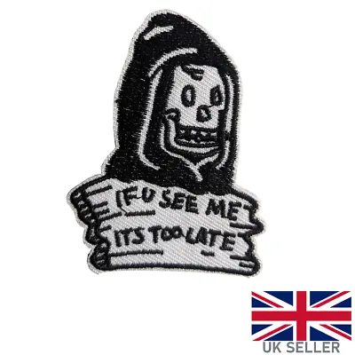 Grim Reaper Embroidered Patch Sew On Iron On Badge Gothic Pagan Skull See Me • £2.99