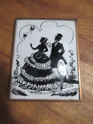 Vintage Convex Silhouette Reverse Paint Picture-Man And Woman W/Butterflies • $9.99