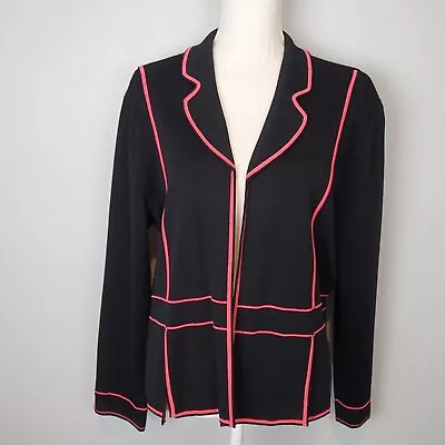 Ming Wang Open Front Notch Collar Cardigan Black With Pink Trim Size  Xl Jacket • $44.95