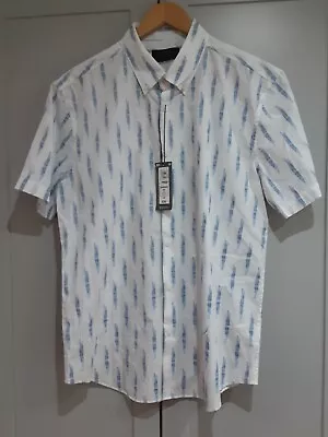 M&S Shirt Blue/white Cotton Button Up Short Sleeve NWT (D20/11) • £9.50