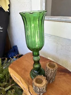 $50 • Buy Vintage Italy Empoli Glass Candle Holder Vase Hurricane Chimney Green 18in.