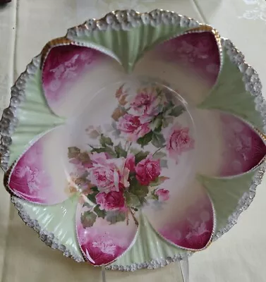 Gorgeous 10  Antique RS Prussia Porcelain Centerpiece  Bowl ROSES 6 Petal Shape • $60