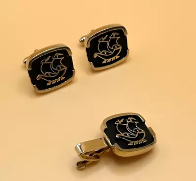 Unbranded Men's Two-Mast Sailboat CUFFLINKS TIE CLIP SET Gold Toned Black • $7.19