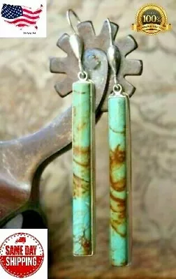 $3.99 • Buy Vintage Silver Plated Turquoise Boho Stud Hoop Dangle Earrings Lab-Created 