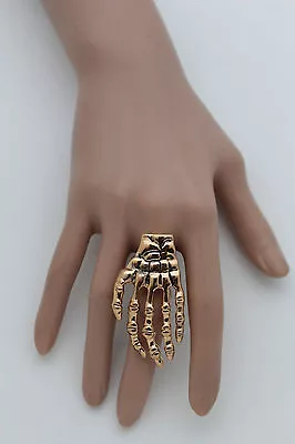 Women Gold Metal Ring Fashion Jewelry Skeleton Fingers Hand Skull Bones Pirate  • $13.99