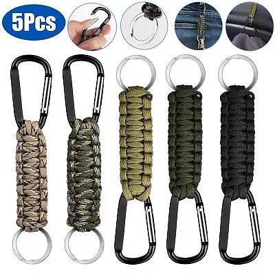 5Pcs Paracord Lanyard Keychain Keyring Cord W/Carabiner Outdoor Camping Survival • $9.98