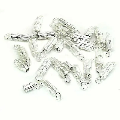 20 Screw Barrel Clasps Silver Plated 15mm End Tips Necklaces Bracelets J21282A • £4.39