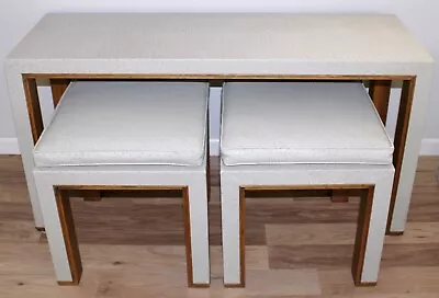 Faux Ostrich Console Table W Stools Seats Pillows Mid Century Wood Lined • $595