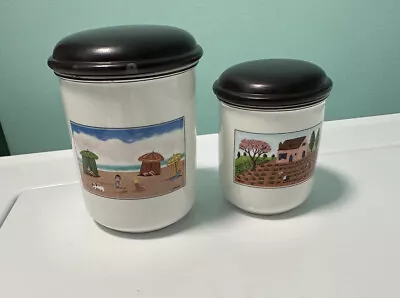 Vintage Villeroy & Boch Design Naif Set Of Beach Scene Jars Canisters With Lids • $46.55