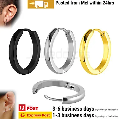 $5.99 • Buy 1 Pair Huggie Earrings Unisex Surgical Steel Clip On Hoop Piercing Jewellery