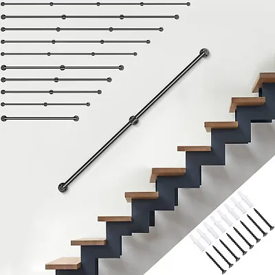 Pipe Stair Handrail Banister W/ Brackets 4-13FT Carbon Steel For Wall Mount • £21.59