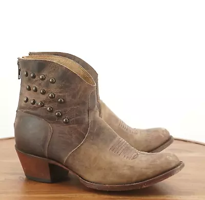 Shyanne BBW202 Womens Ankle Boots Western Cowboy Brown Leathe Studs Zip Up 9B • £28.45