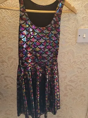 Mermaid Holographic Shiny Rainbow Skater Dress Size XS 6/8 Rave Festival Pride • £8