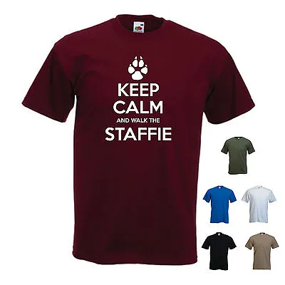 'Keep Calm And Walk The Staffie' Mens Pet Dog Staffordshire Bull Terrier T-shirt • £11.69