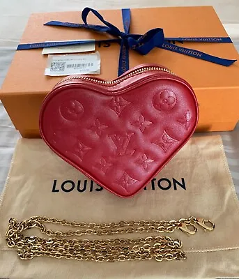 Louis Vuitton Heart Red Lambskin Monogram Embossed Mini Bag With Chain M80837 • $2200