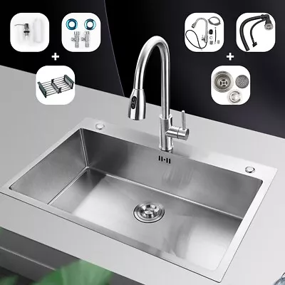 23.5'' Single Bowl Kitchen Sink Undermount Basin Faucet Wash Set Stainless Steel • $115.99