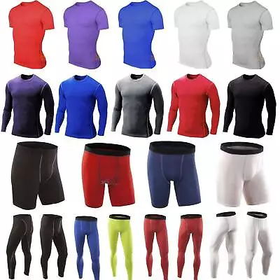 Mens Compression Base Layer Thermal Under Boy Fit Gym Shirts Tops + Short Pants • £11.59