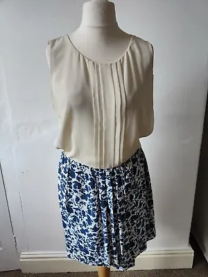 Womens Oasis Dress Cream And Blue Size 16  Wiggle Smart Flattering • £8.99