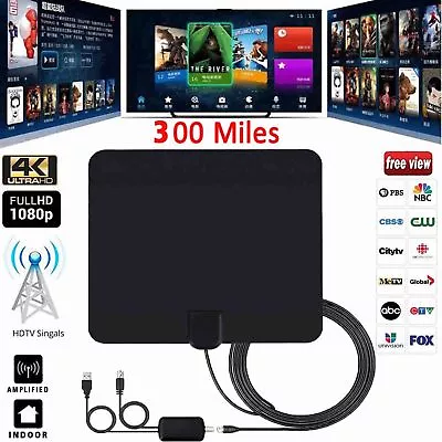 300 Mile Ultra Thin Flat Indoor HDTV Amplified HD TV Black Antenna US For Fosmon • £10.87