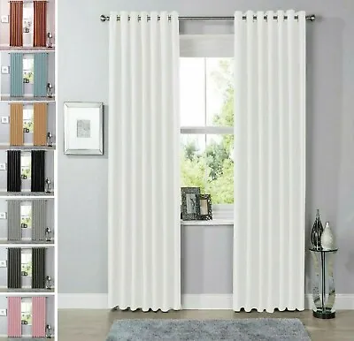 Luxuries BLACKOUT Curtain Linen Eyelet Ring Top Ready Made Curtains All Size • £21.99