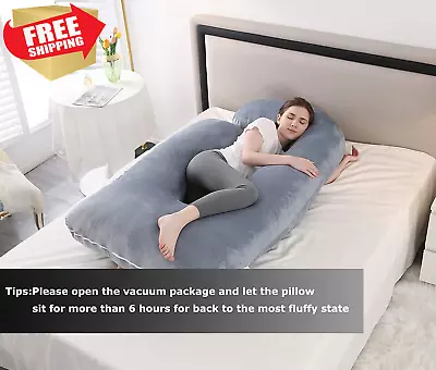 Pregnancy Pillow J Shaped Full Body Pillow With Velvet Cover Grey Maternity 60  • $42.68