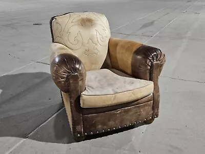 💥 Vtg RALPH LAUREN LEATHER WRITERs CHAIR Studded EMBROIDERED Distressed Leather • $5800