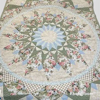 $197 • Buy Vintage Handmade Lone Star Quilt Rose Floral Shabby Chic Pieced Patchwork 66X84