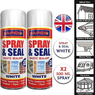 £7.99 • Buy 2X Leak Stop Seal Spray White Waterproof Mastic Sealant Gutter Roof Pipes 300ml