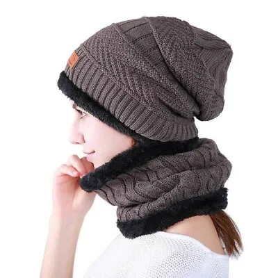 Warm Knitted Hat And Circle Scarf Set Outdoors Scarf Beanie Skull Cap For Winter • £7.99