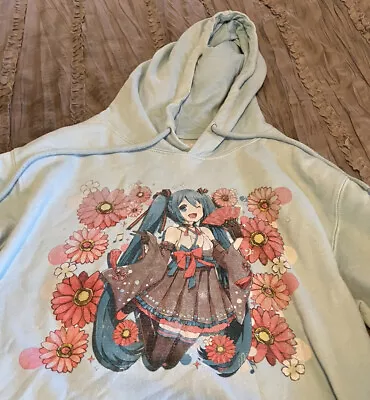 Hatsune Miku Blue Vocaloid Anime Medium Hoodie Sweatshirt Free Shipping • $24.99