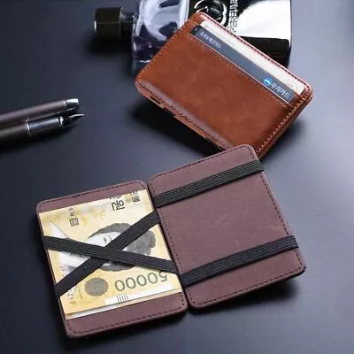 Leather Magic Wallets Fashion Men Money Clips Card Purses Thin Cash Holder • £6.09