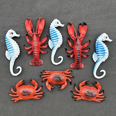 Vintage 8 Plastic Blow Mold Blue Seahorse Lobster Red Crab Nautical Figurines • $29.95