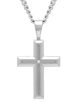 Mens Diamond Accent Stainless Steel Cross Pendant Necklace • $36.47