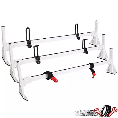 $148.55 • Buy For 96-22 Chevy Express 2500/3500 Steel WHITE Cargo Van Ladder Roof Rack 3 Bar