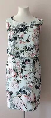 Phase Eight Double Layer Shift Dress Size 16 Mint Green Tea Roses Occasion VGC • $55.49