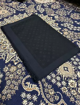 Louis Vuitton Scarf Shawl Stole Monogram LV Black Cashmere Silk  Italy • $179.99