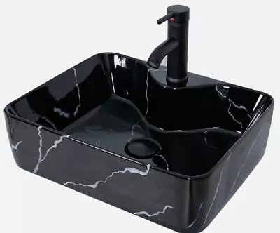 ELECWISH Bathroom Vessel Sink Black Ceramic Counter Top Basin Bowl W/ Faucet • $92.49